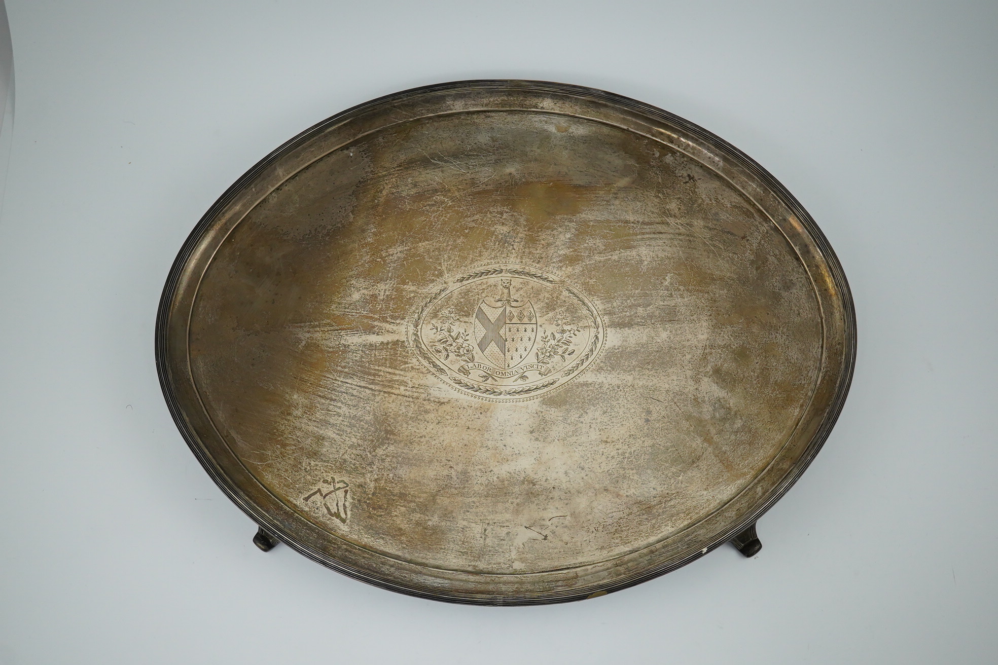 A George III silver oval tea tray by Peter & Ann Bateman